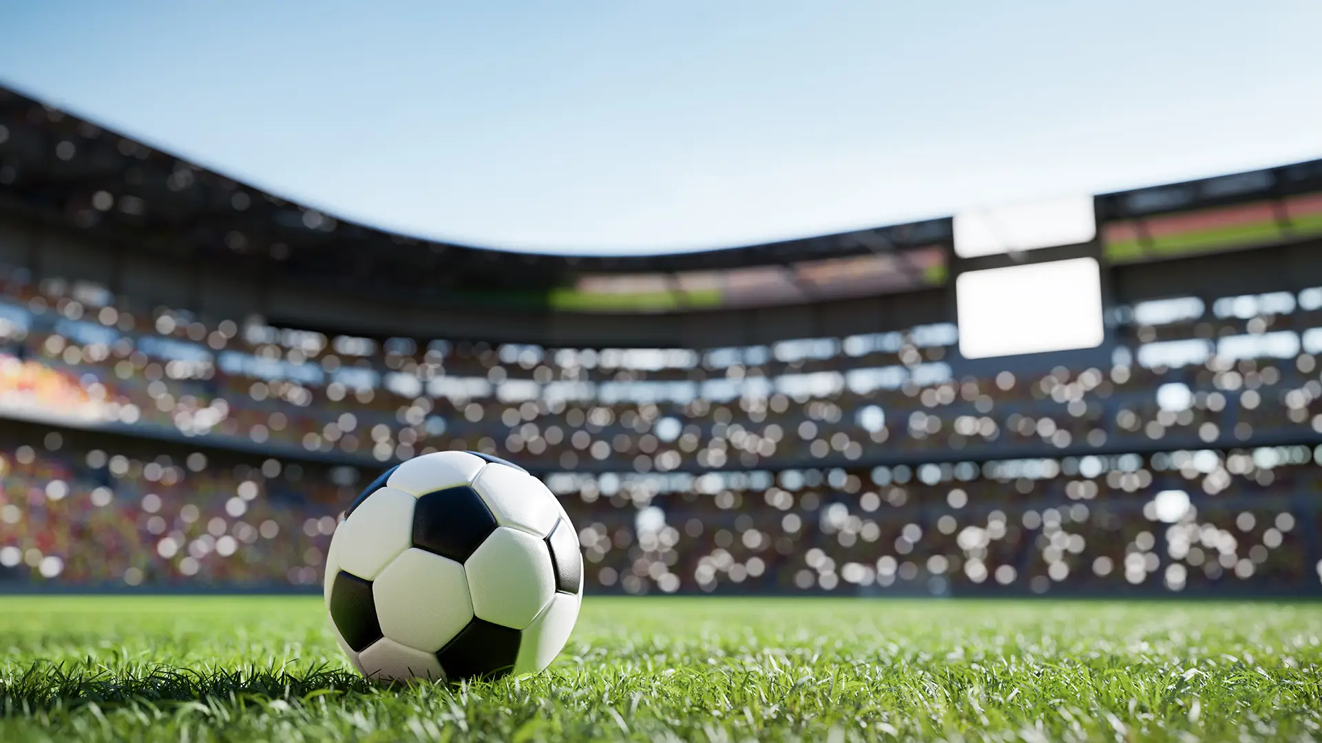 football soccer ball on grass field on stadium